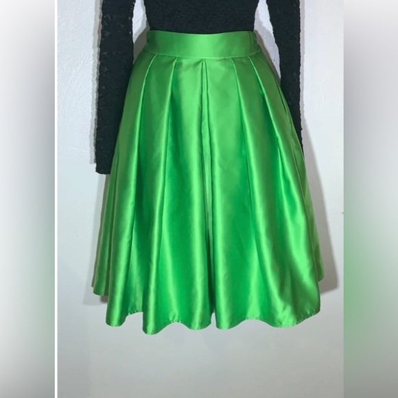Dresses & Skirts - Spring Green Satin Pleated Midi Skirt